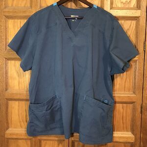 Wonder Winks Flex Scrub Top Women's 3X Navy Cotton Blend Pockets V-Neck Medical